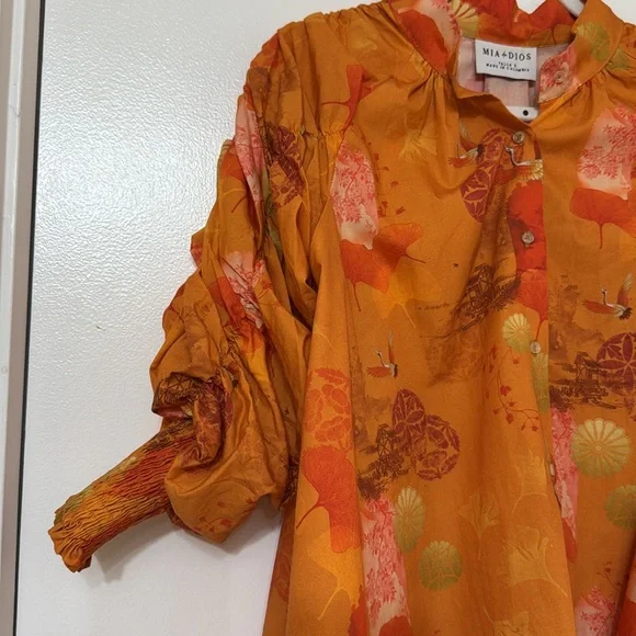 Mia de Dios Anthropologie Orange Asymmetrical Blouse with Mandarin Collar, S - Picture 6 of 10
